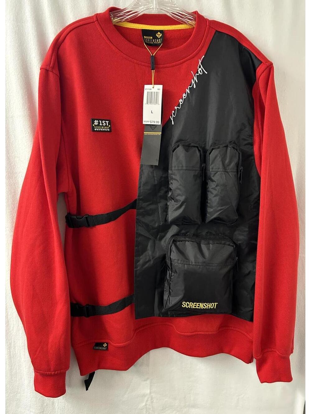 Screenshot Utility Pocket Sweatshirt Red Black Techwear NWT L